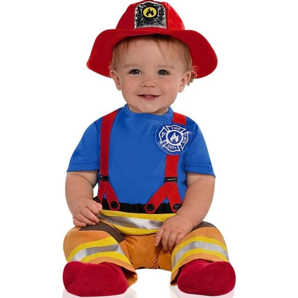 🔥 First Fireman Premier Pompier Baby Costume Infant 6-12 Months Jumpsuit Hat - Picture 1 of 5